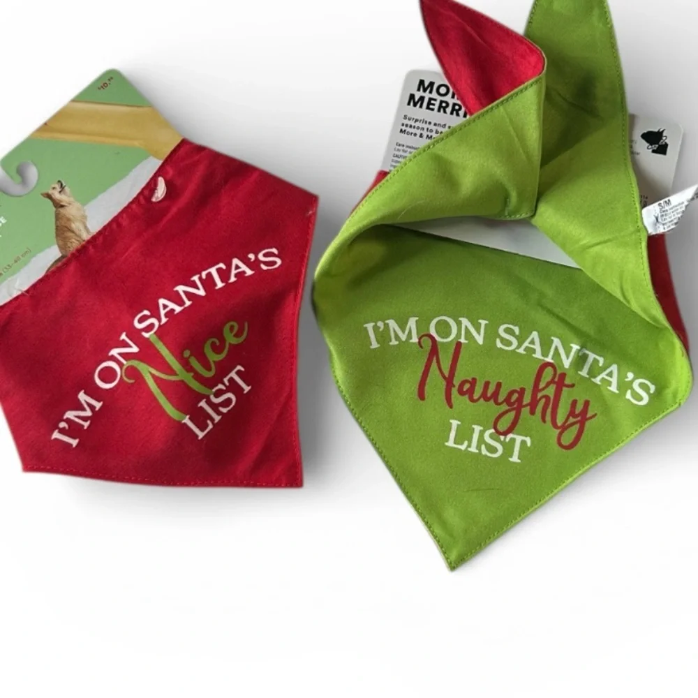 Set 2 Naughty Nice dog bandana Christmas holiday S/M